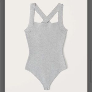 Abercrombie cross back sweater knit bodysuit in grey